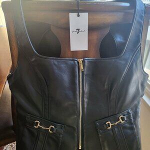 7 for All Mankind Black pleather Houndstooth Vest. Size Large NWT